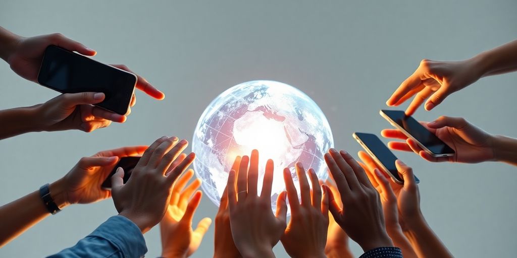 Diverse hands connecting over globe, digital earnings.
