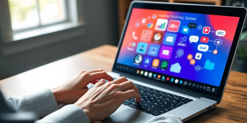 Close-up of a person's hands typing on a laptop.