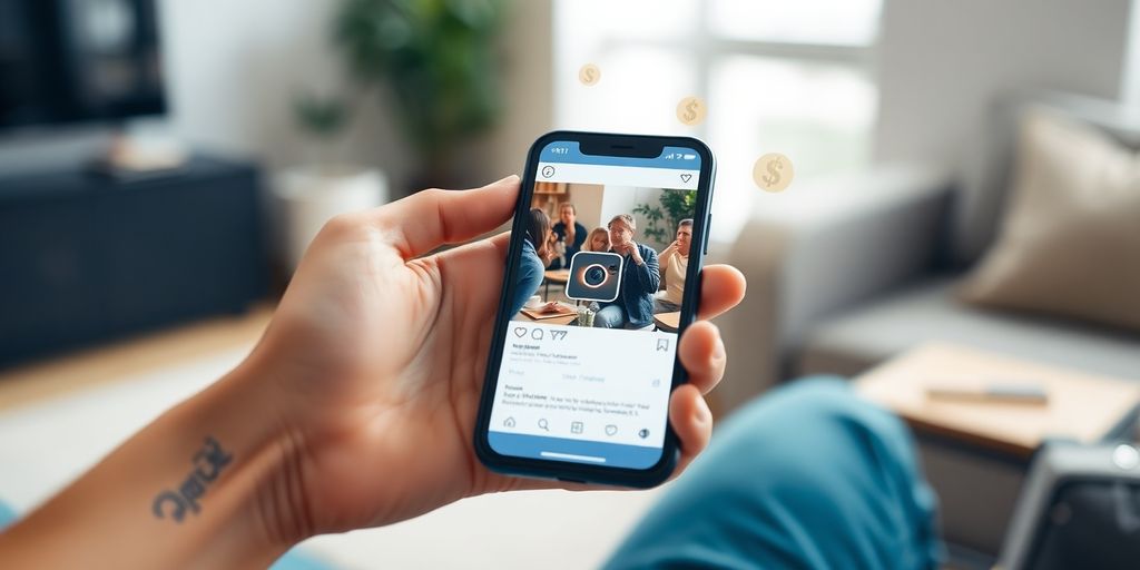 Person using phone with Instagram, earning money.