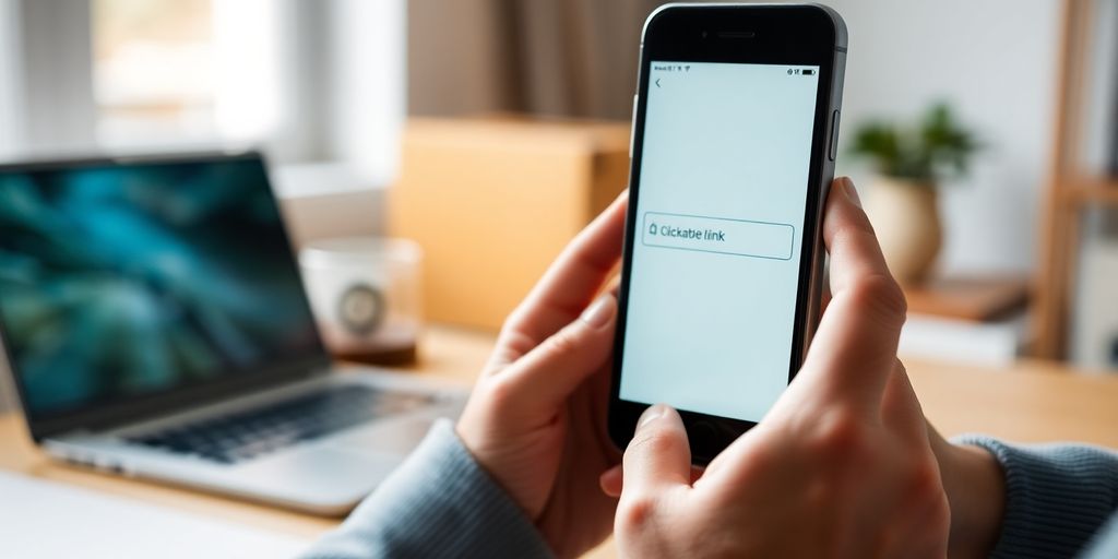 A person holding a phone with a link.